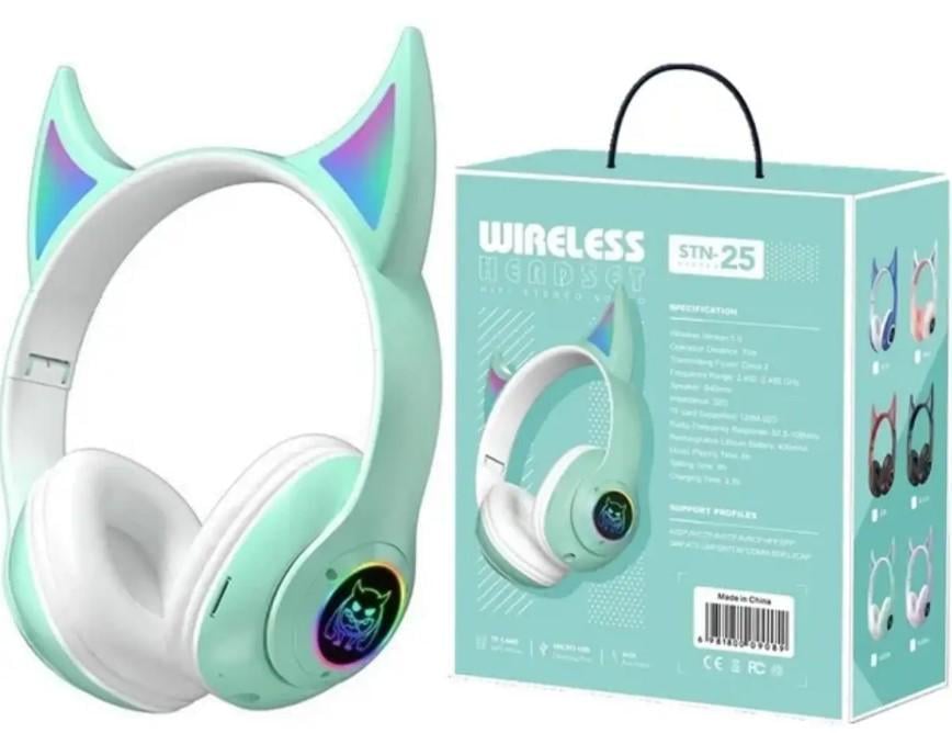 Наушники STN-25 с ушками и подсветкой беспроводные Мятный (2104618664) - фото 5 Наушники STN-25 с ушками и подсветкой беспроводные Мятный (2104618664) - фото 5