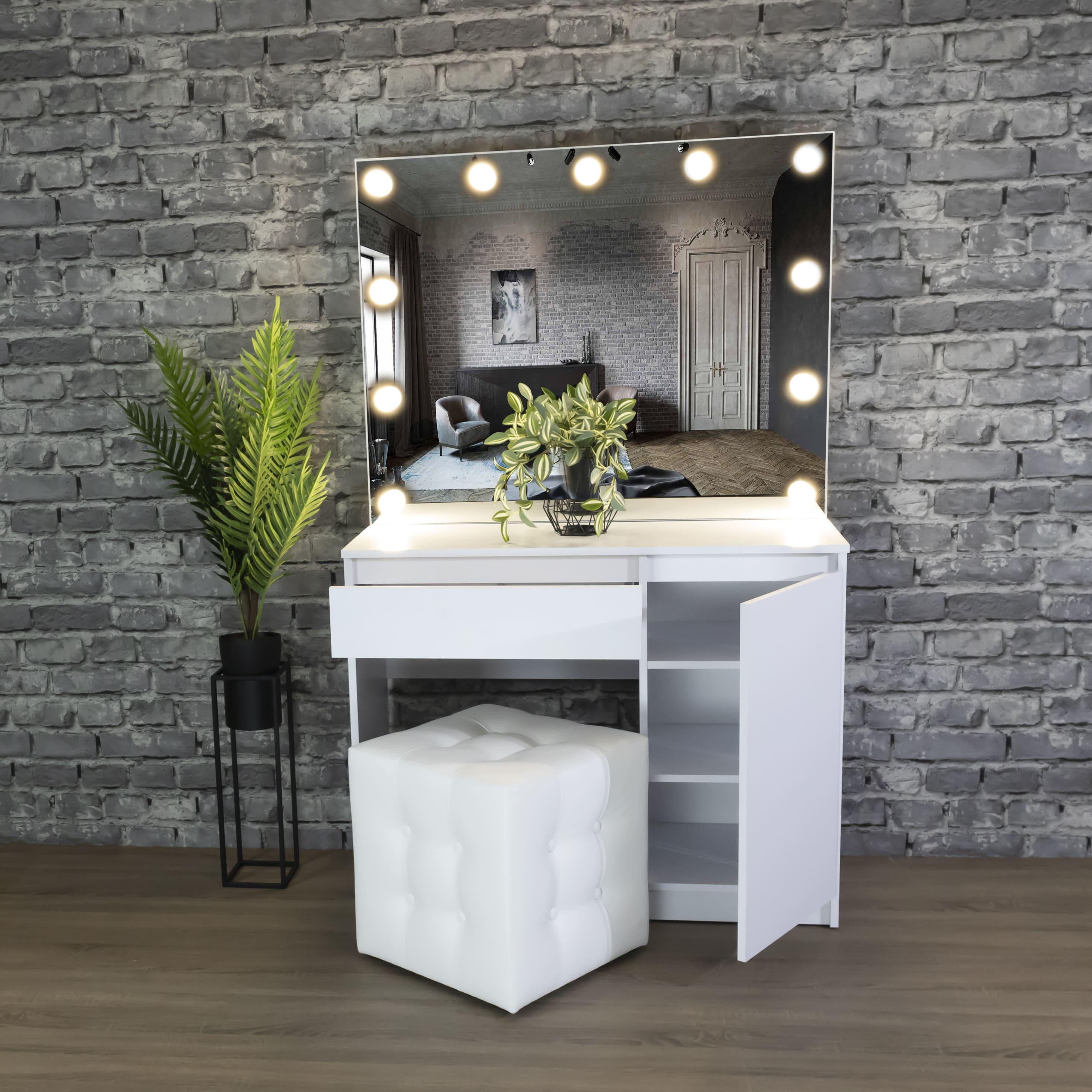 Стіл макіяжний з Led лампами та шухлядками 160х100х40 см Білий (08/6) - фото 2 Стіл макіяжний з Led лампами та шухлядками 160х100х40 см Білий (08/6) - фото 2