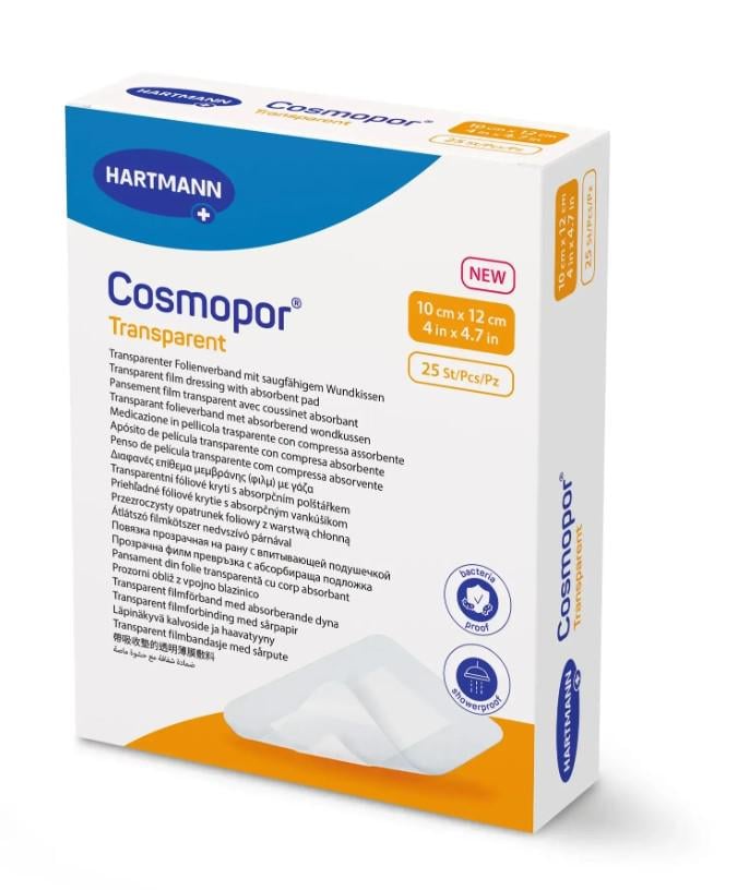 Пов’язка плівкова з абсорбуючою подушечкою Cosmopor Transparent 10х12 см Прозорий