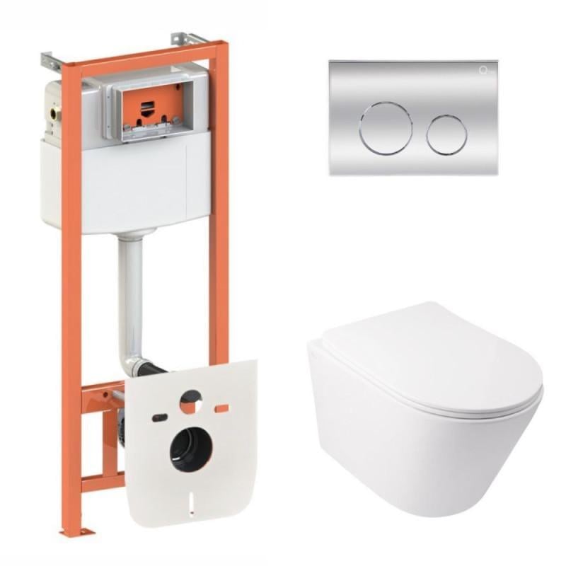 Комплект инсталляции Qtap Nest 4в1 с подвесным унитазом Swan Ultra Quiet и круглой клавишей Chrome (SD00051275)