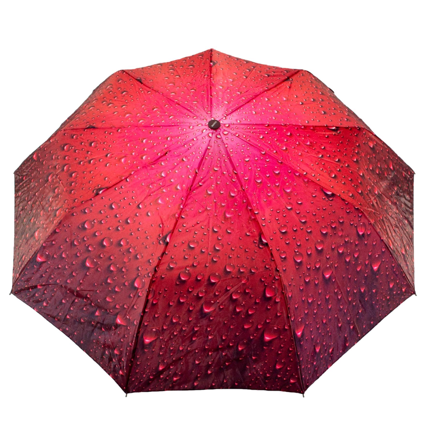 Зонт Mario полуавтомат 9 спиц складной с каплями дождя Красный (58100)
