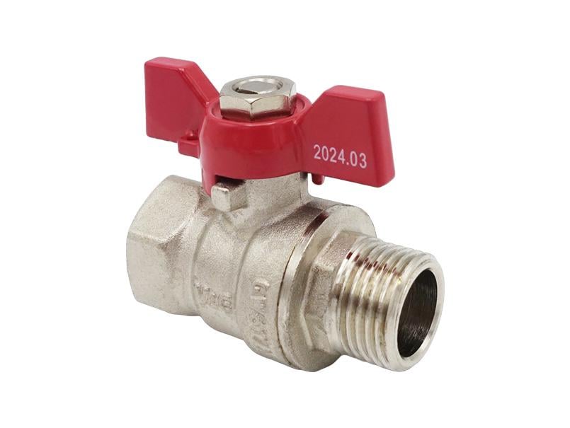 Кран шаровой V&G VALOGIN Optima 1/2" ВЗ бабочка никель Красный (RS-VG-101101)