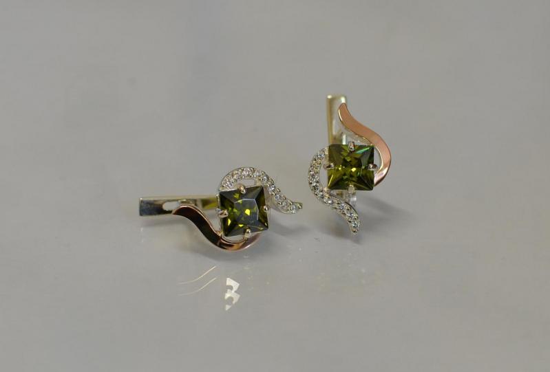 Серебряные серьги Sil с золотыми накладками 118s-6 Олива (Sil-822)