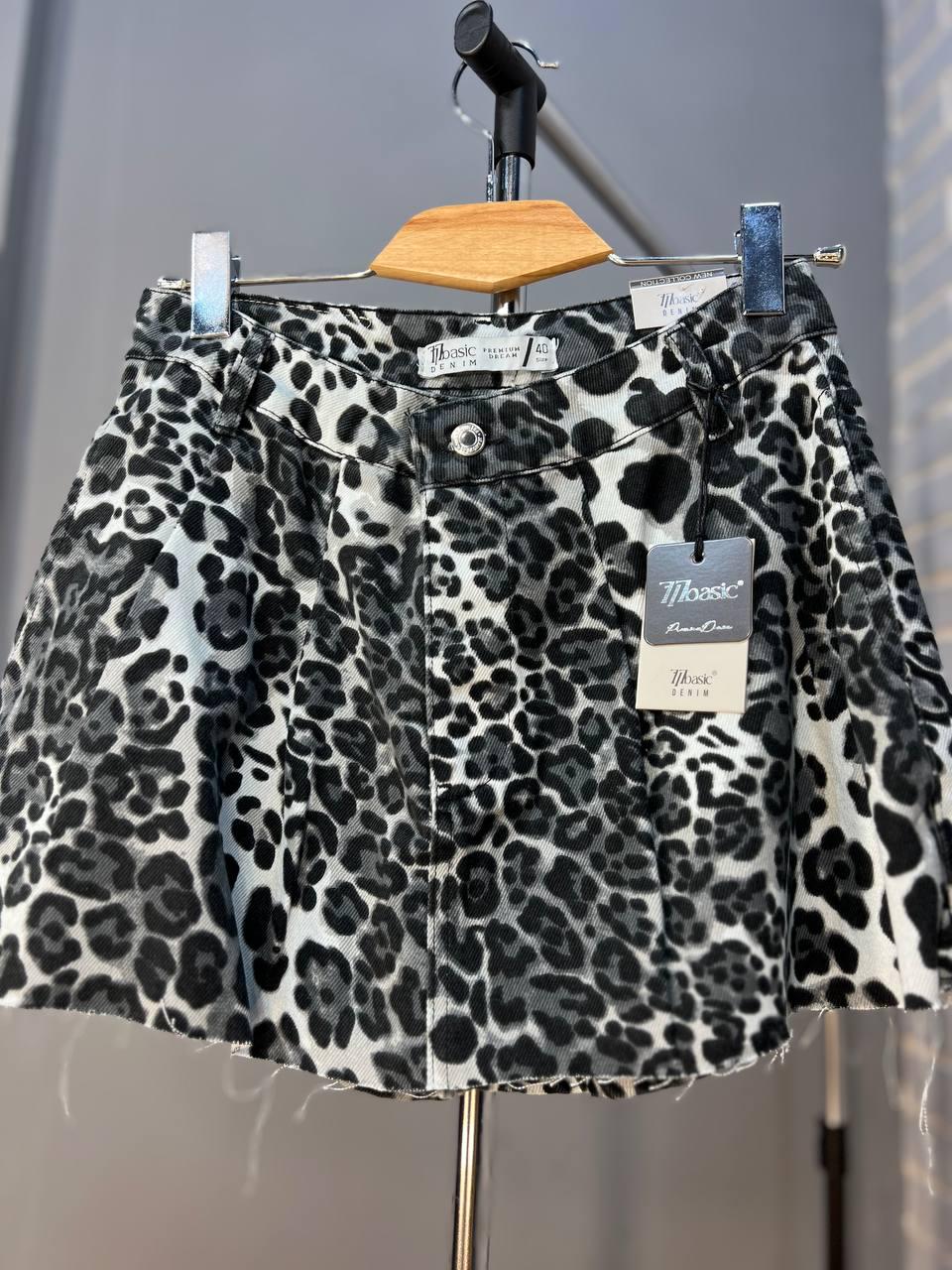 Шорты-юбка джинс Its Basic 287-38 с леопардовым принтом короткие р. 40 Черный (2284) - фото 7