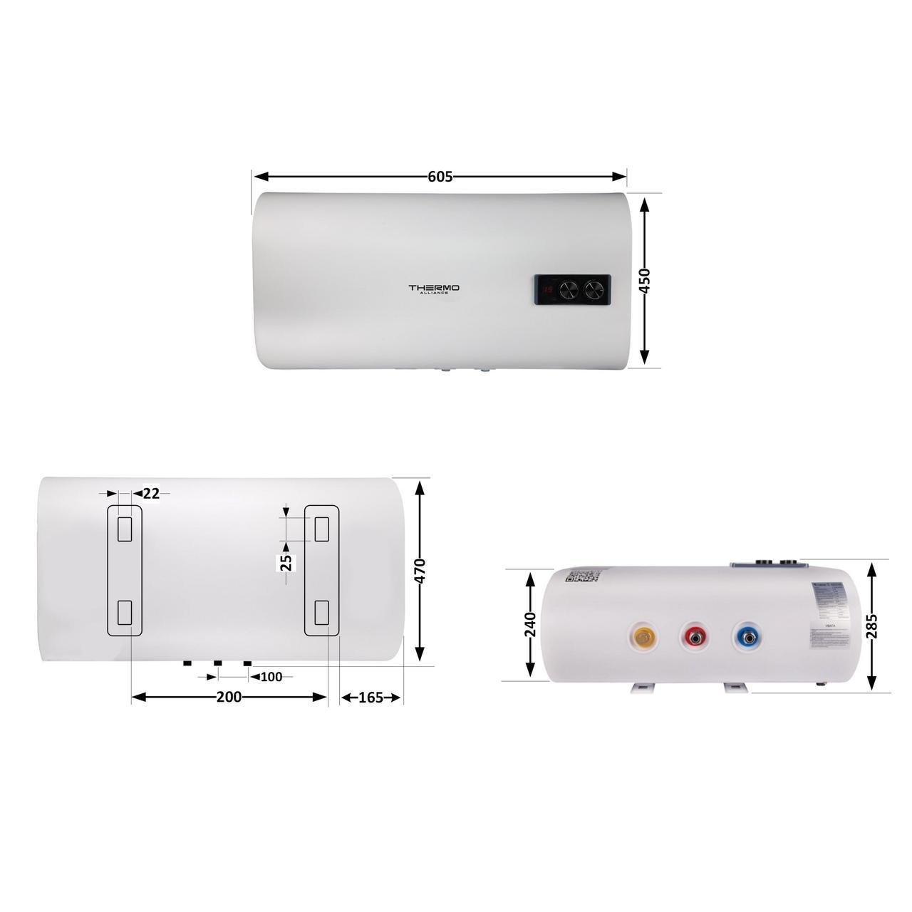 Водонагреватель электрический Thermo Alliance плоский горизонтальный мокрый ТЭН 2 кВт 0,8+1,2 30 л (DT30H20G(PD) - фото 2