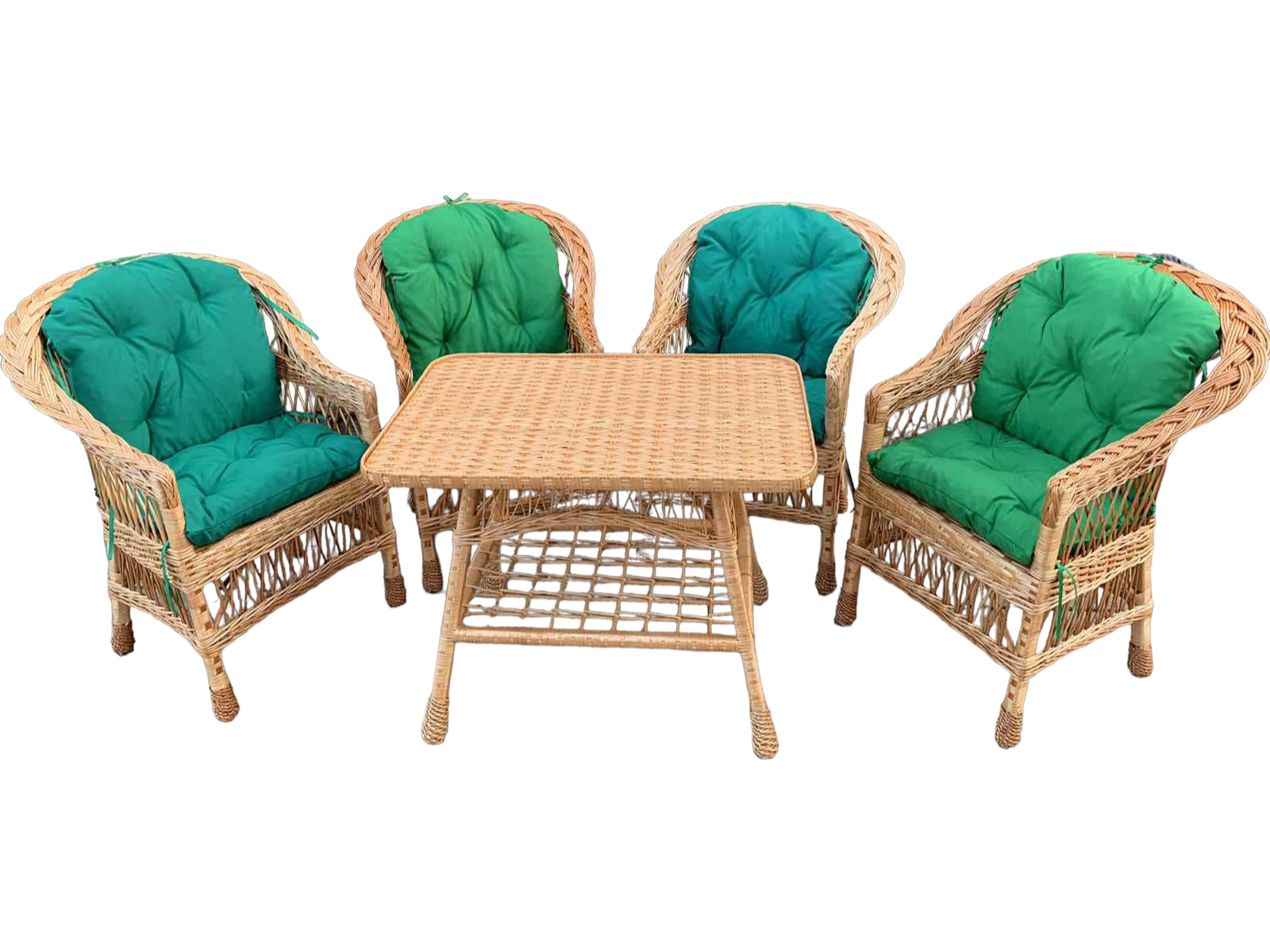 Садовая мебель Woody 4 кресла Стандарт/стол прямоугольный натуральное дерево/лоза Изумрудный/Зеленый