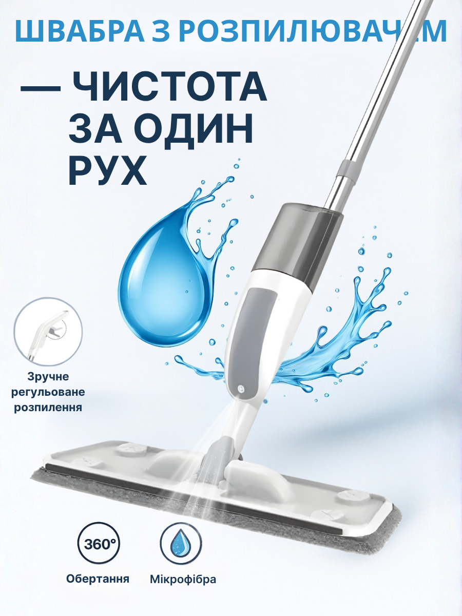 Умная швабра с распылителем воды для влажного Белый (55012821) - фото 2