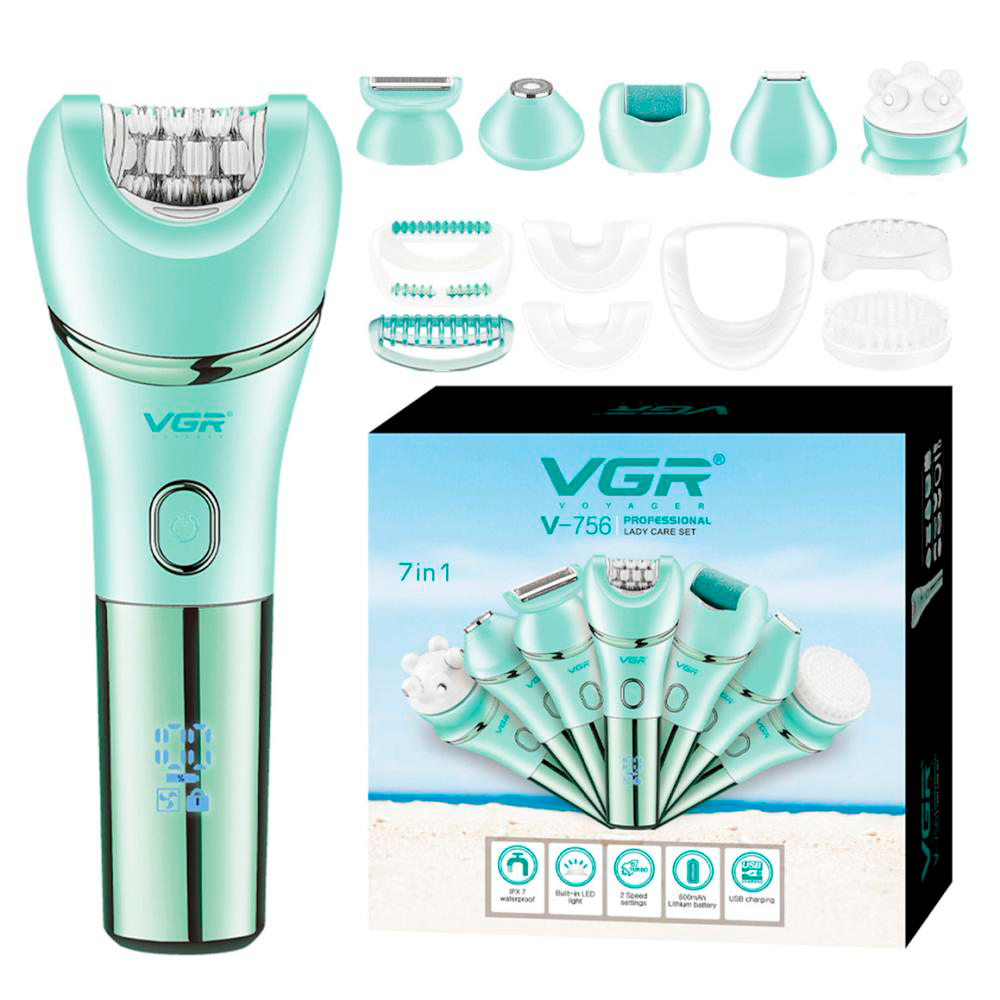 Эпилятор VGR V-756 с 7 насадками Green (2685732127)