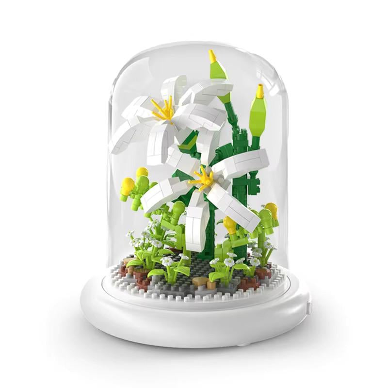 Конструктор-ночник Цветок в колбе с подсветкой Лилия/Хризантема 510 дет.