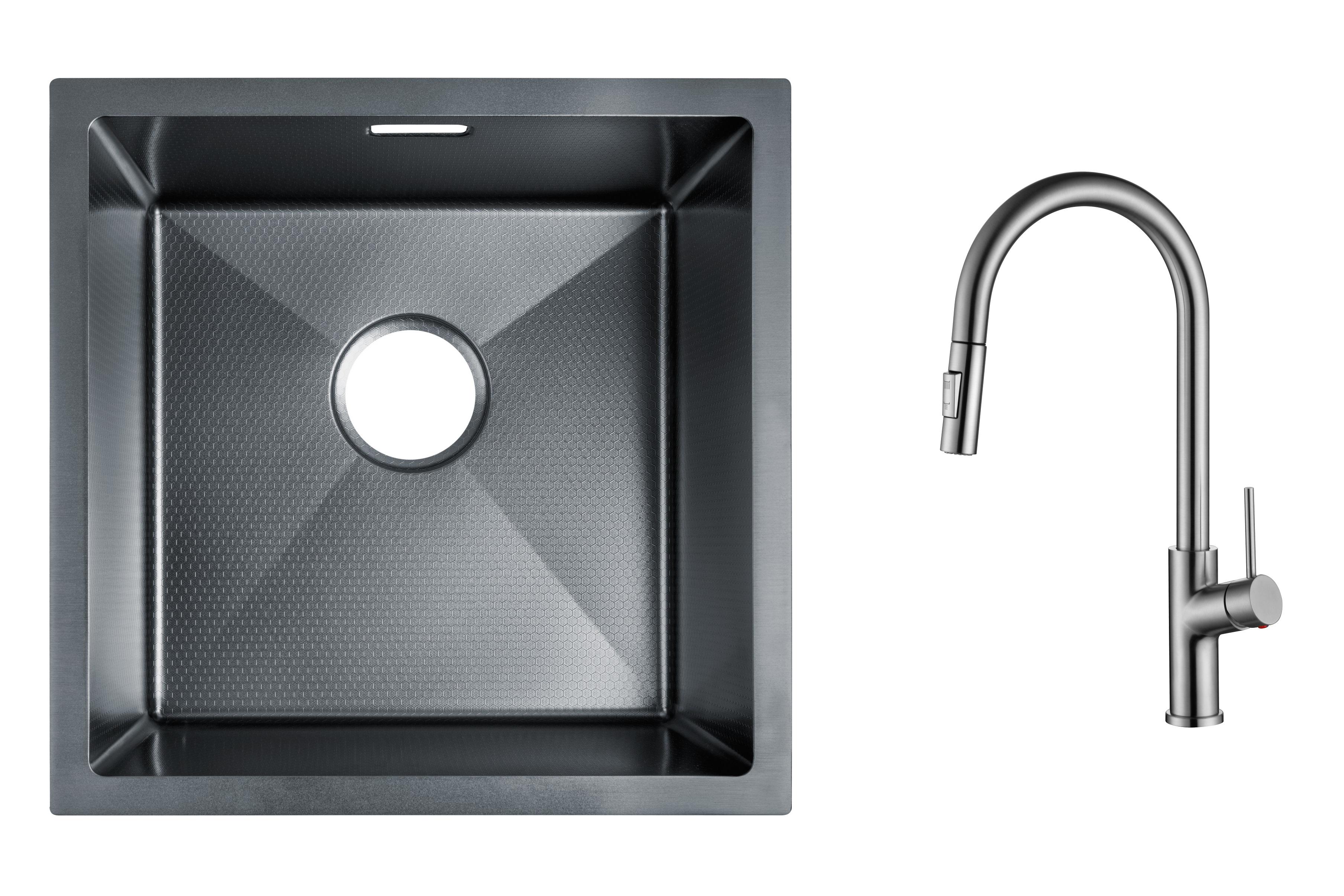 Комплект из кухонной мойки Gunter&Hauer Olef 4522 Black Honey и кухонного смесителя Gunter&Hauer MOND Br