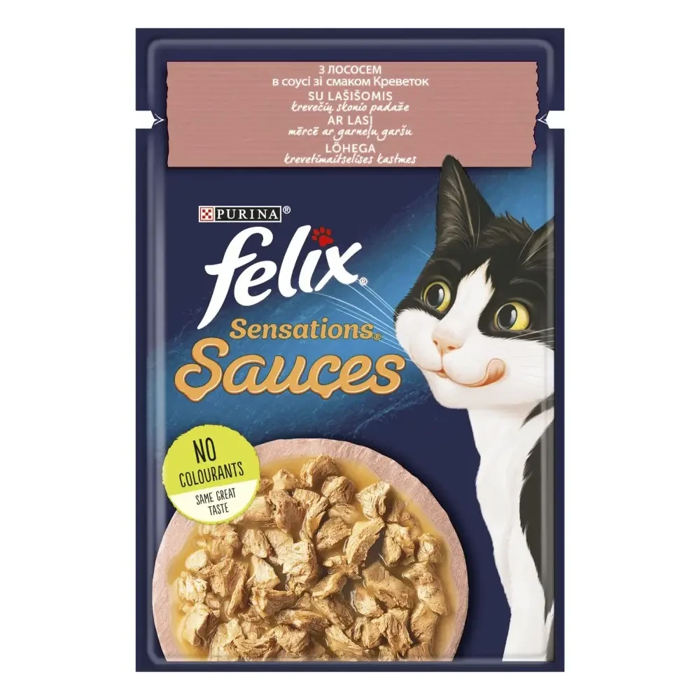 Вологий корм для котів Felix Sensations Sauces лосось та креветки 85 г (7613039836026) Вологий корм для котів Felix Sensations Sauces лосось та креветки 85 г (7613039836026)