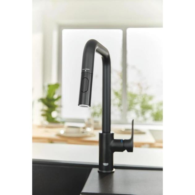 Змішувач для кухні з висувною лійкою Grohe Eurosmart New Чорний (306192430) - фото 4