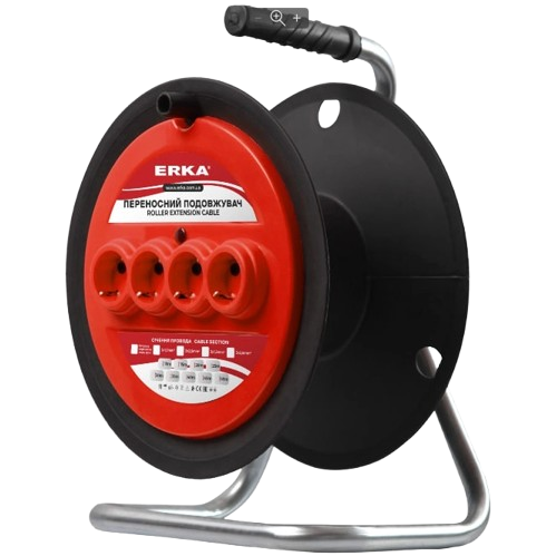 Катушка для удлинителя с заземлением ERKA 500 4 розетки Красный (29596631)