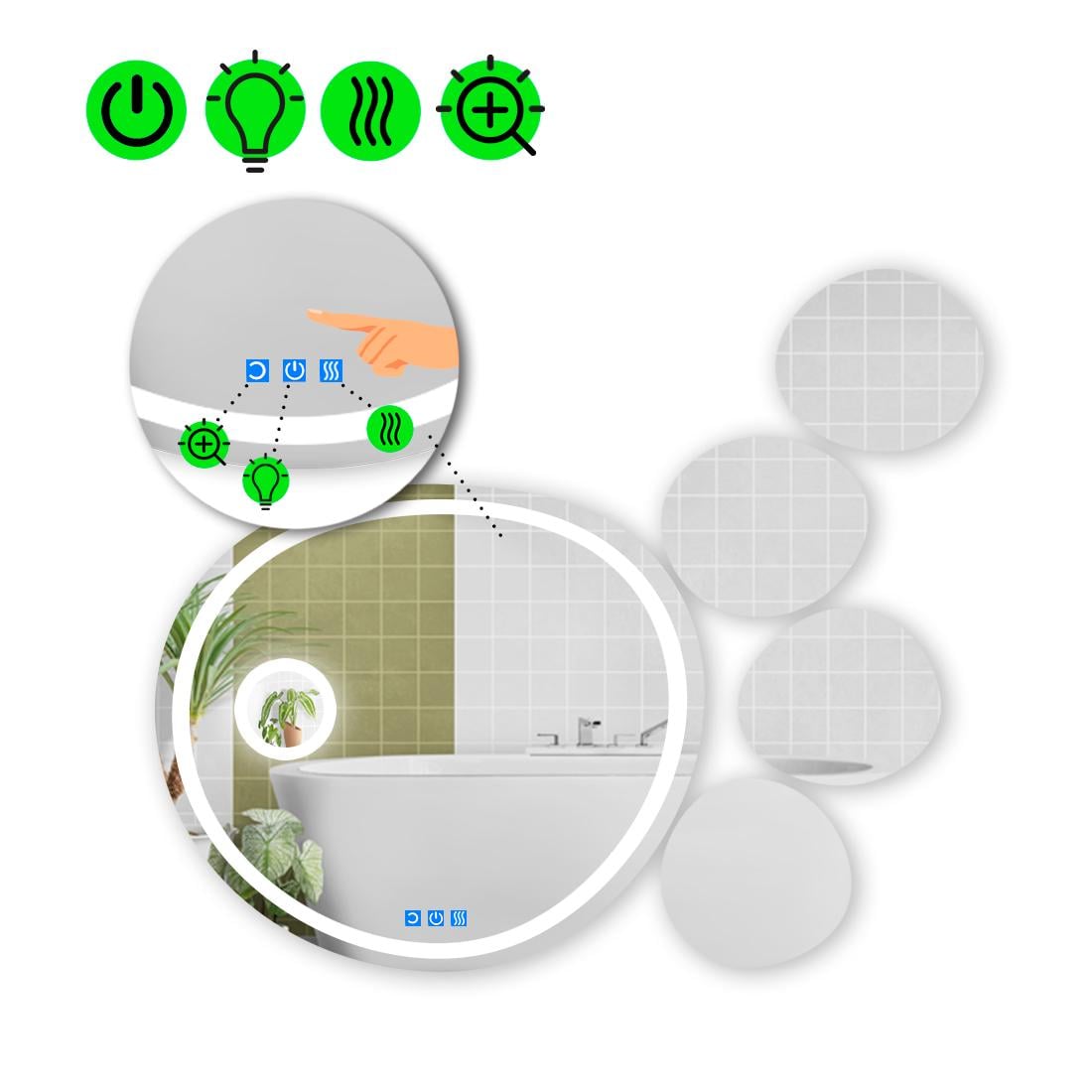 Зеркало с LED подсветкой Acqua 1 с тремя сенсорами 120x120 см (8738115)