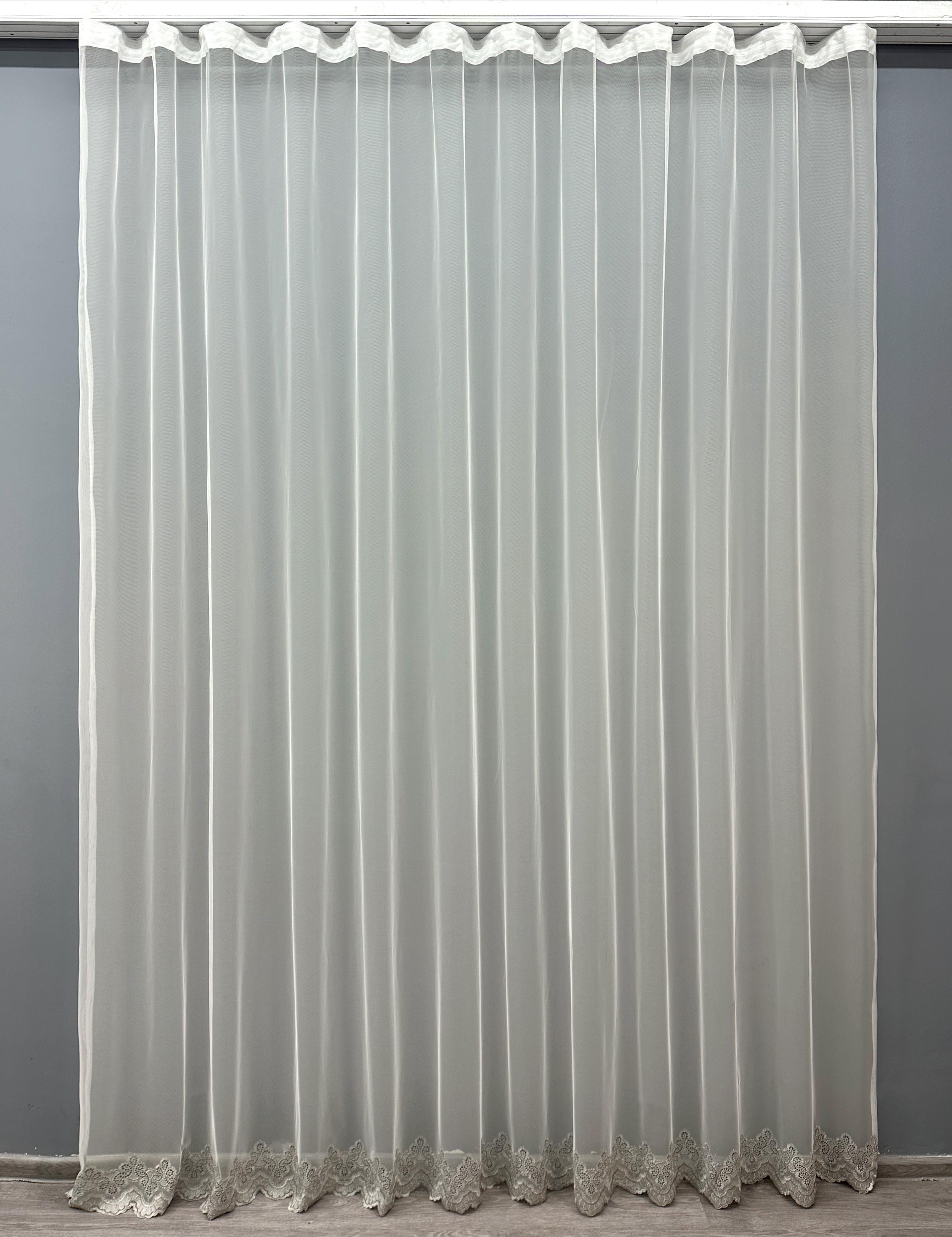 Тюль VR-Textil 1697т Грек-сетка с вышивкой и люрексом 300х270 см Молочный/Серый (42-0734)