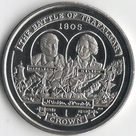 Коллекционная монета Остров Мэн 1 крона 2005 Трафальгарское сражение UNC Разновидность 3 (KM#1429)