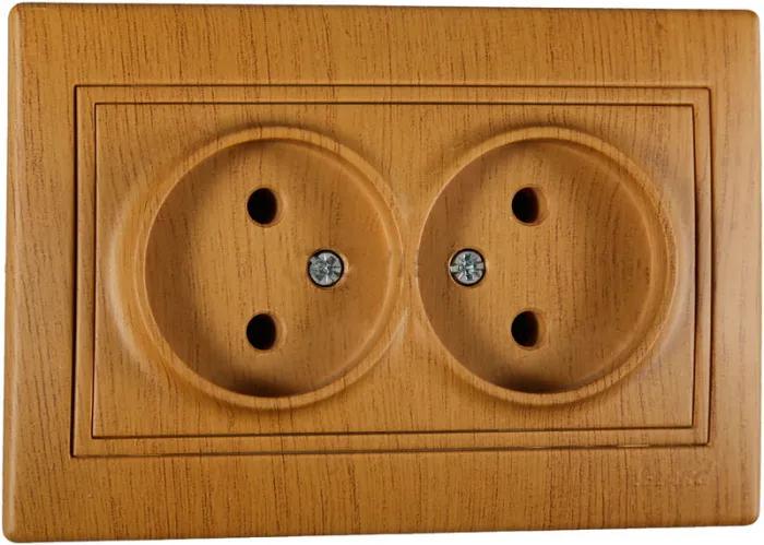 Розетка Mira двомістна без заземлення Дуб класичний
