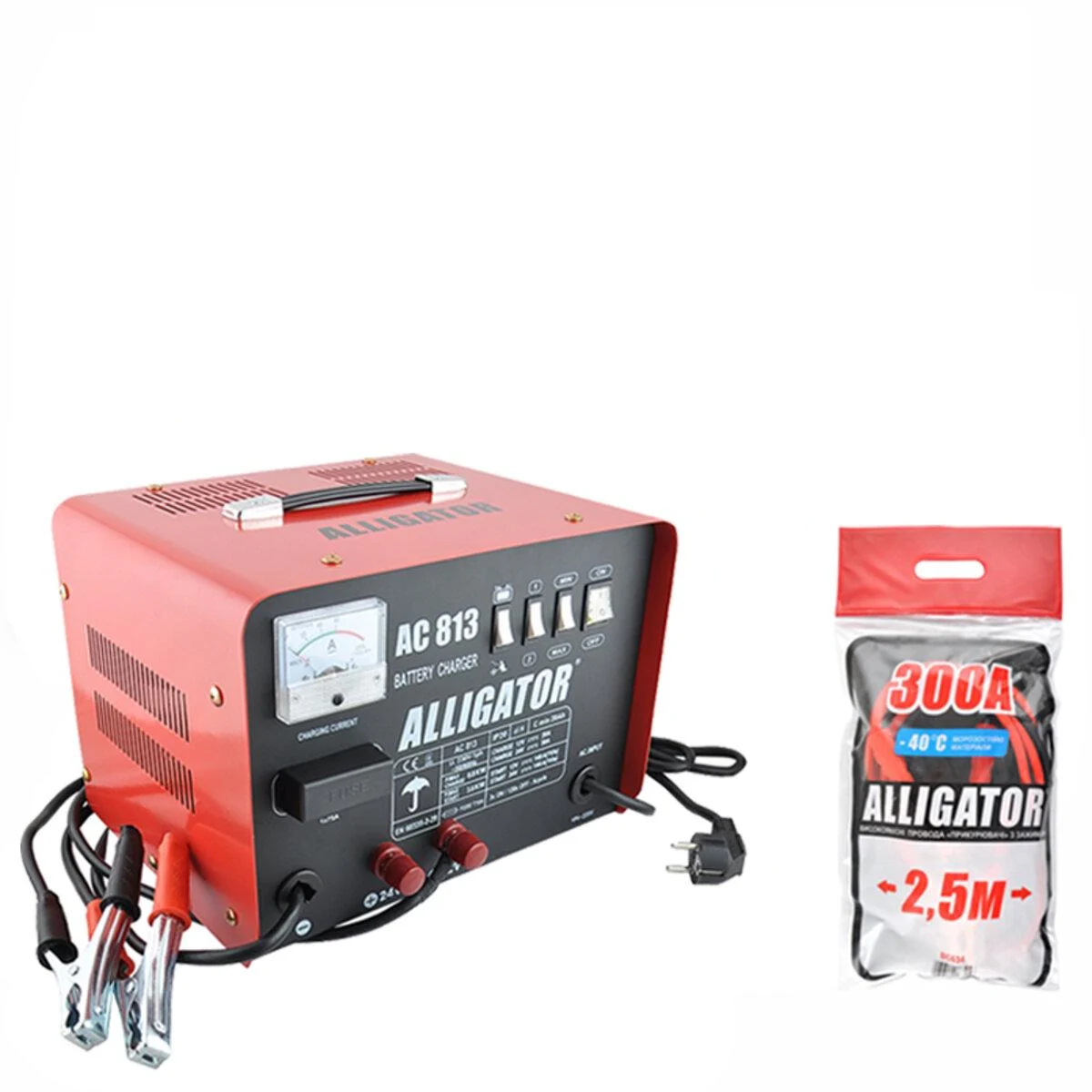 Комплект автомобильный Alligator пускозарядное устройство и провода-прикуриватели для запуска двигателя 300A 12/24V 45A (na_102)