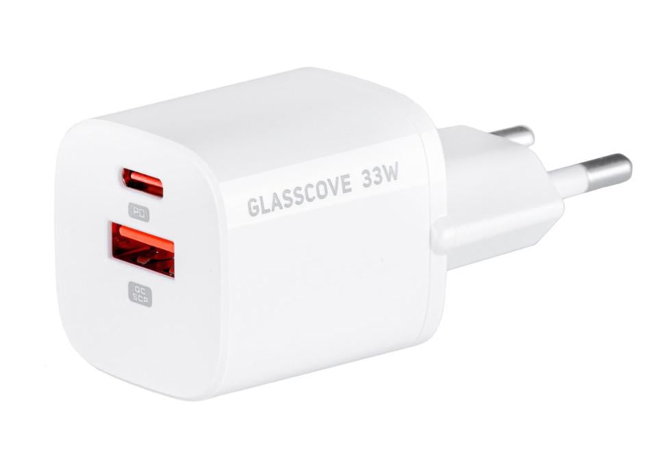 Зарядний пристрій Glasscove GAN TC-099BPQ33 3A 33W USB/Type C White (3_02179) - фото 1