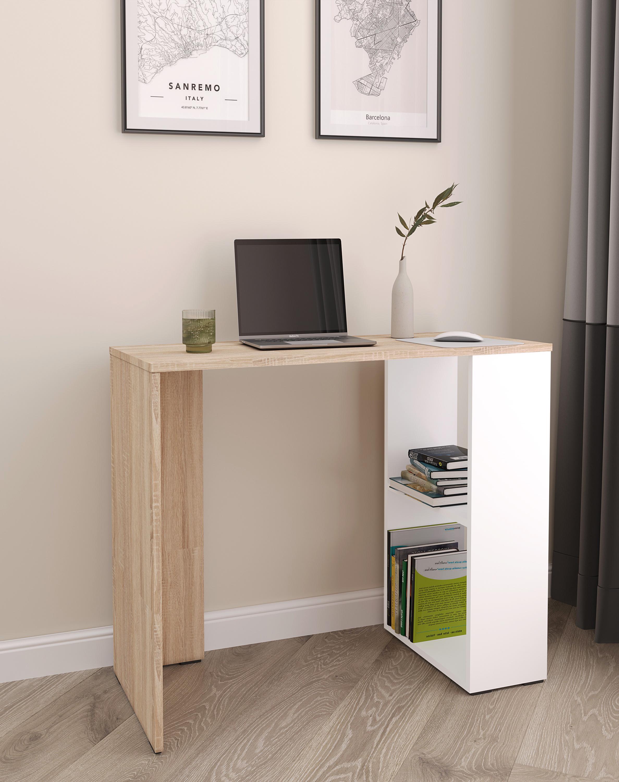 Стіл письмовий з полицями 90х75х40 см Дуб сонома/Білий