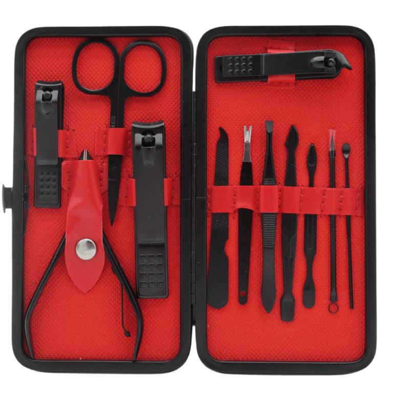 Набір інструментів для догляду за нігтями 14766 12 пр. Чорний з червоним (4993580)