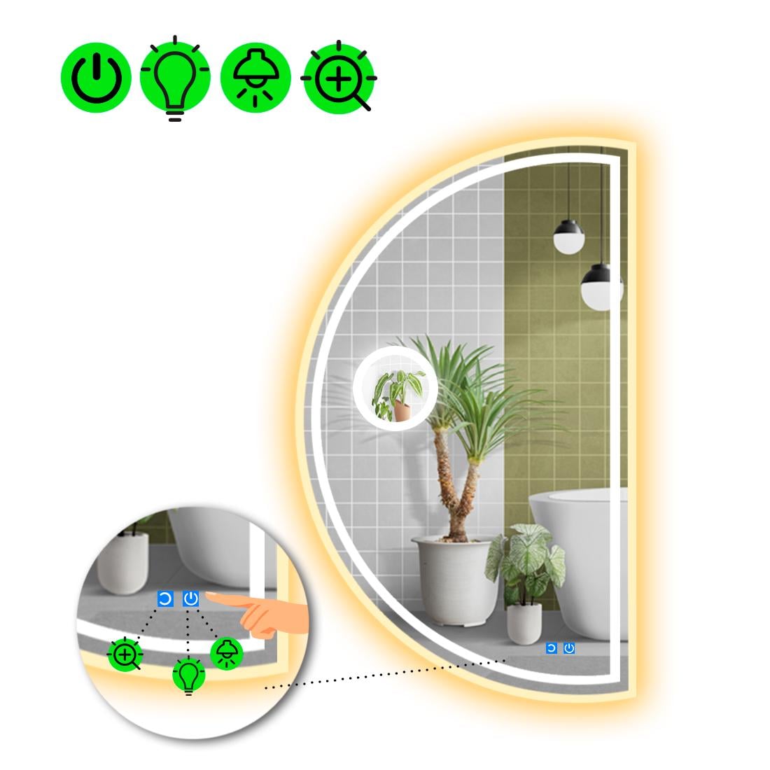 Зеркало с LED подсветкой Parette 4 с двумя сенсорами/подогревом и линзой без подсветки 140x70 см (8776738)