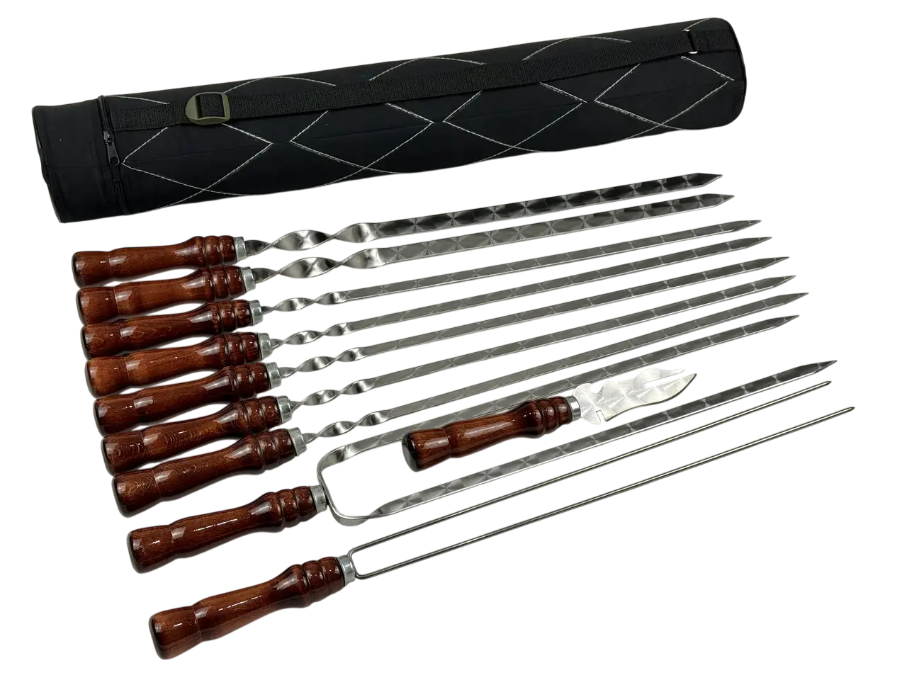 Набір шампурів GrillMaster Кізляр з шампурами для люля-кебаб/овочів сталь 3 мм 11 пр. Коричневий (10-164-NB-2291)