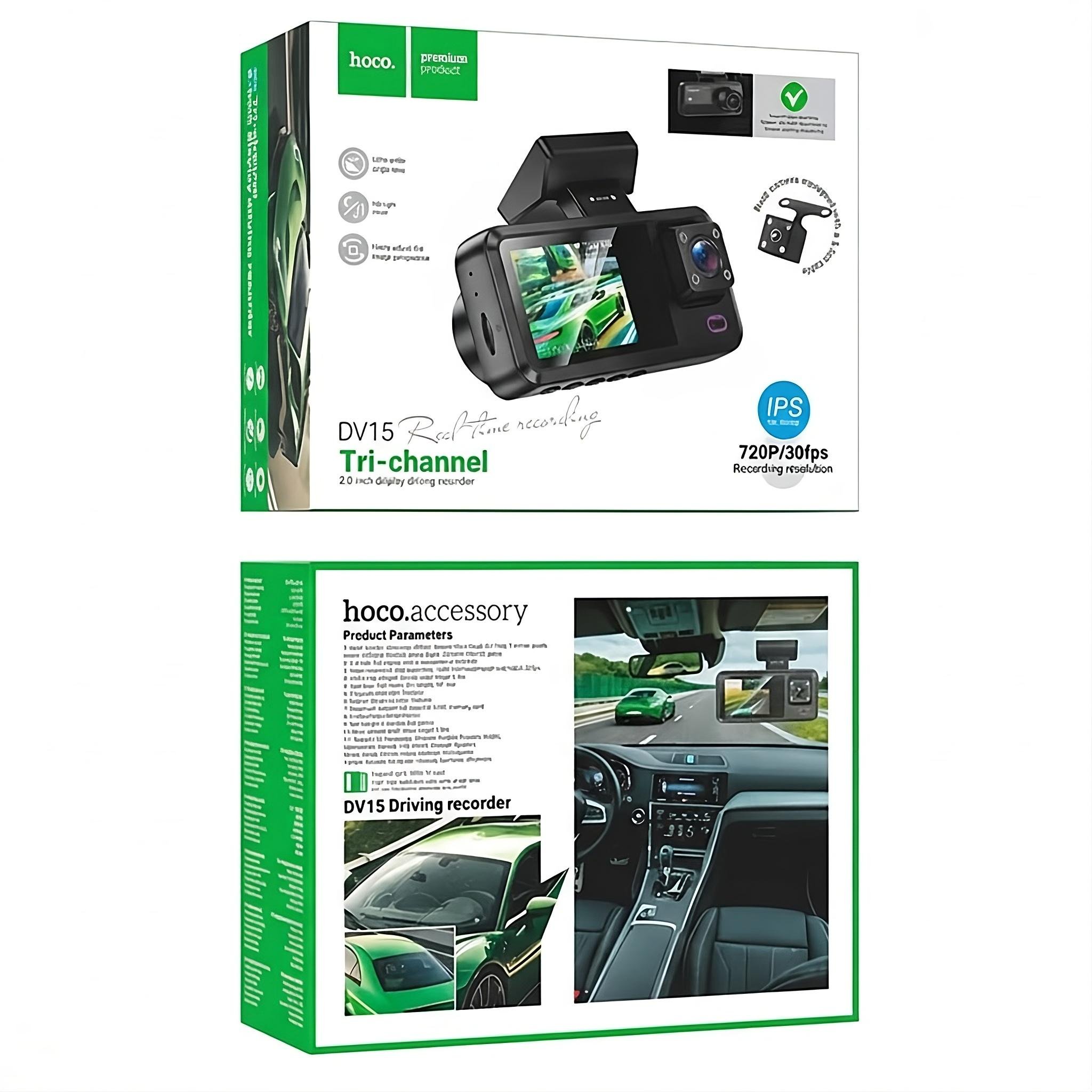Відеореєстратор автомобільний Hoco DV15 з трьома камерами Wi-Fi 720p IPS 2" Чорний (30827552) - фото 2 Відеореєстратор автомобільний Hoco DV15 з трьома камерами Wi-Fi 720p IPS 2" Чорний (30827552) - фото 2