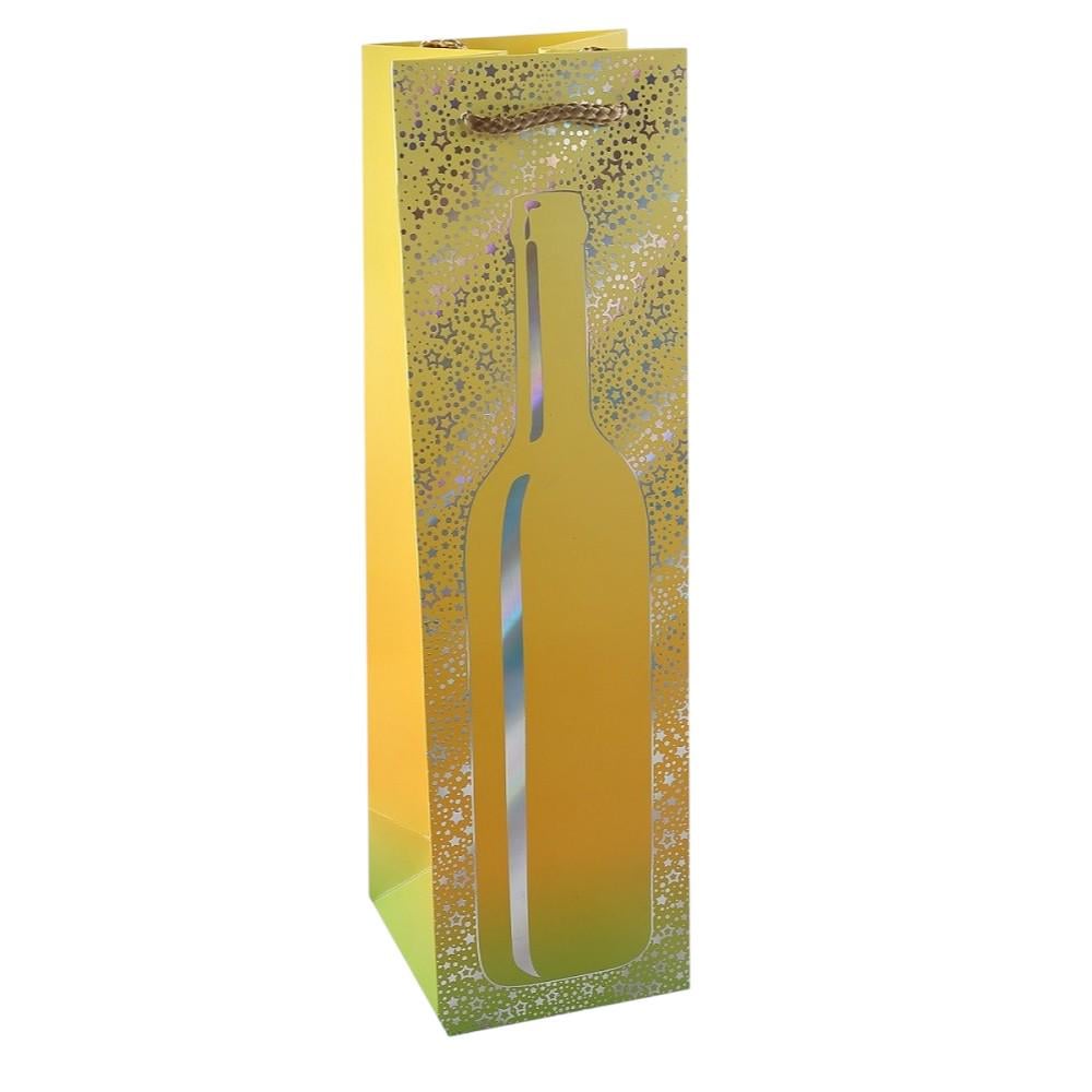 Подарочный пакет под бутылку Stenson Bottle бумажный 11х11х38 см Желтый (R95550)