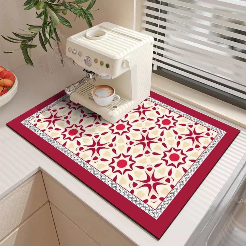 Коврик кофейный на кухню на столешницу для кофемашины и бытовых приборов резиновый влагопоглощающий защитный Бордово-бежевый