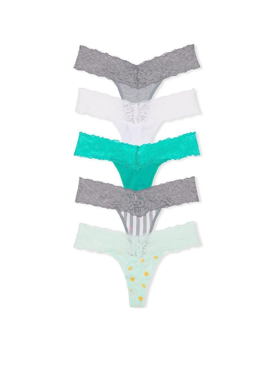 Набор трусиков Victoria's Secret Lace-Waist Cotton Thong стринги XS 5 шт. Разноцветный (2208708459)