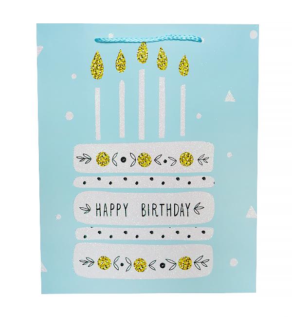 Подарочный пакет HB Cake рисунок с блестками ламинированный картон 26x12x32 см