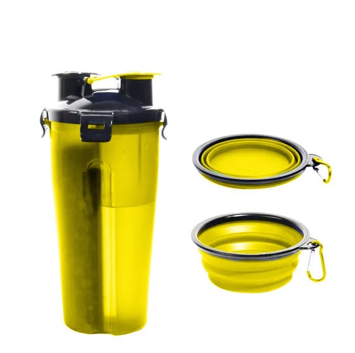 Бутылка для корма и воды 2в1 переносная для собак Желтый (1M1122)