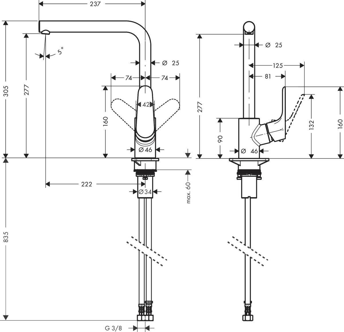 Смеситель для кухни Hansgrohe Focus KM280 поворотный 237 мм Черный матовый (ERC-31817670) - фото 2