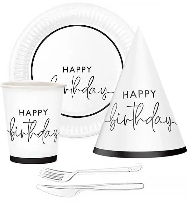 Набір одноразового посуду Happy Birthday на 10 персон Білий (10380)