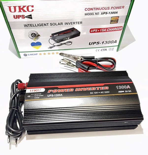 Інвертор з функцією зарядки акумулятора UKC UPS-1300A USB 15А UKC 1300 Вт