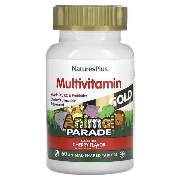 Мультивітаміни для дітей Nature's Plus Animal Parade Gold Children's Chewable Multivitamin Supplement Cherry 60 таблеток - фото 1