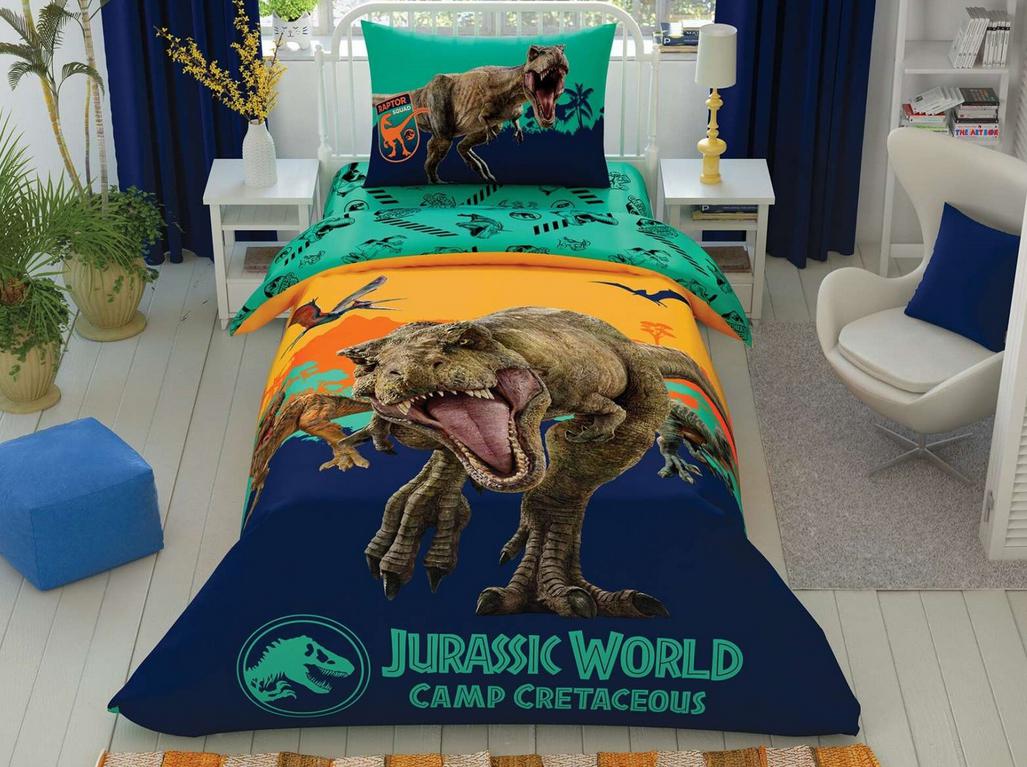 Постельное белье Tac Disney Jurassic World Camp ранфорс полуторное на резинке