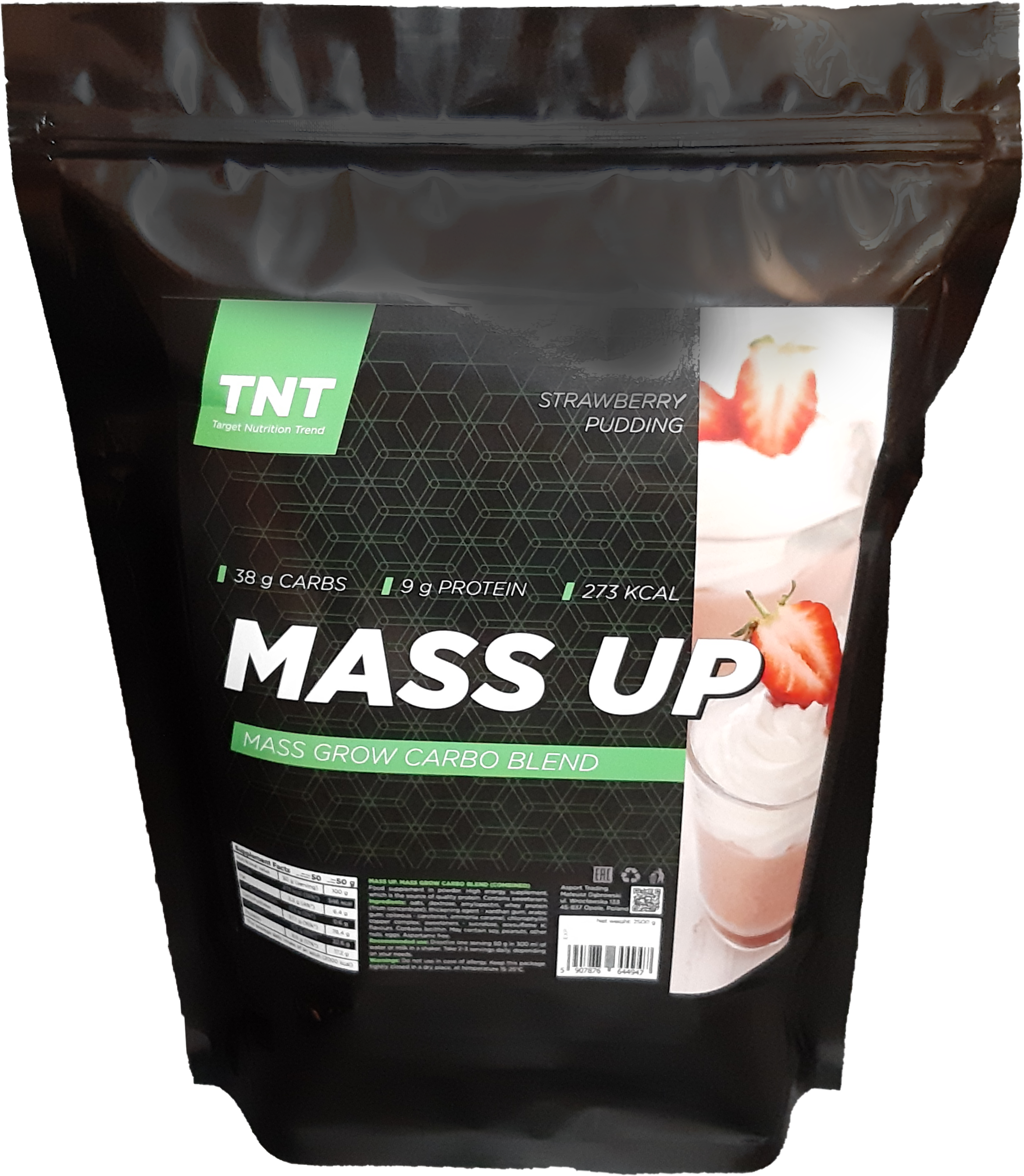 Гейгер високовуглеводний для набору ваги і маси Gainer Mass Up TNT Nutrition Полуничний пудинг 2,5 кг (12804087) - фото 1