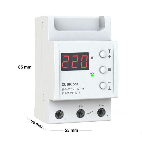 Реле напряжения ZUBR D50 50А подключение низ 3 Din контроль/демонстрация напряжения (SW-105119) - фото 2