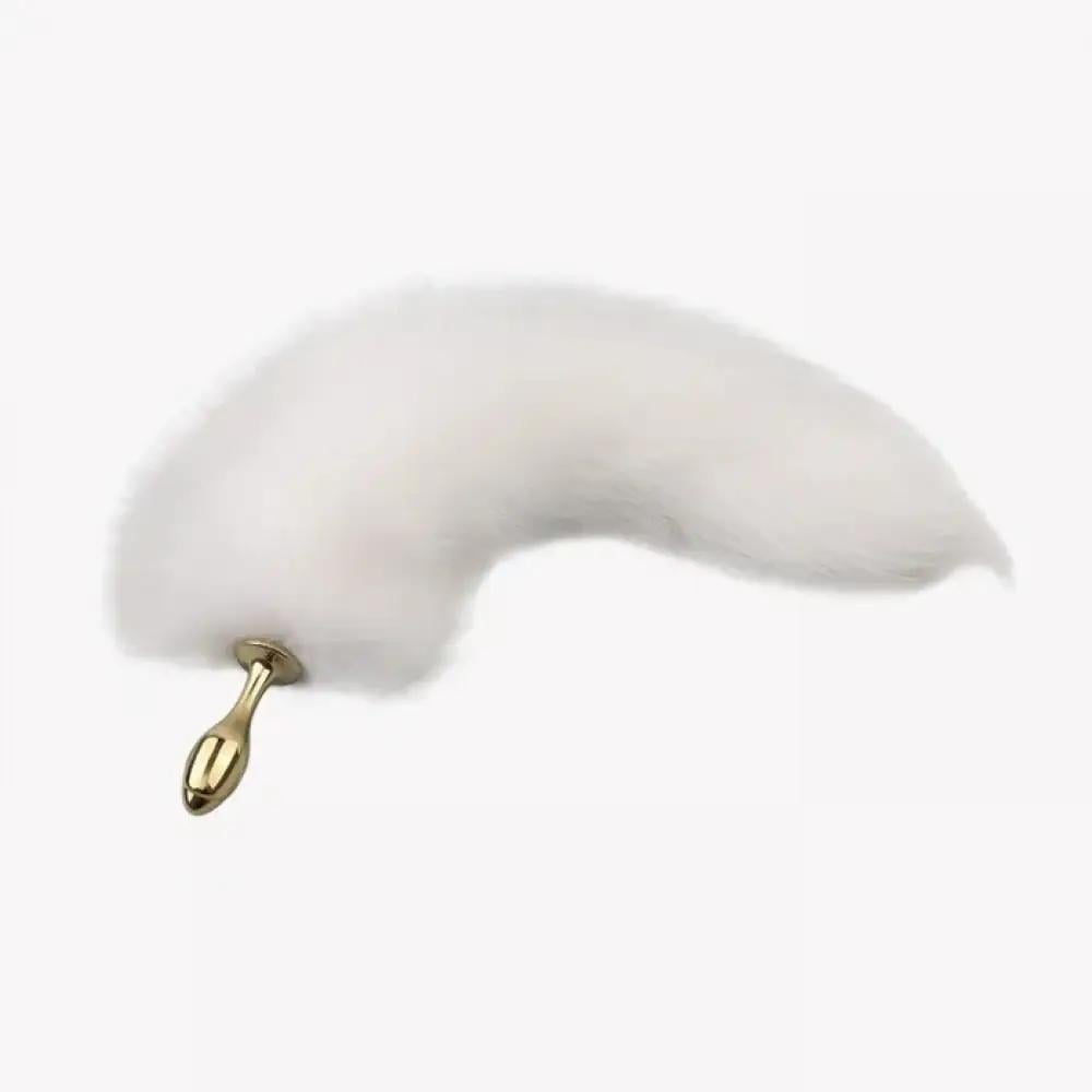 Анальная пробка Lockink Sevanda White Fox-Tail Rose-Shape Plug с хвостом 7,7 см Золотистый с белым (53039)