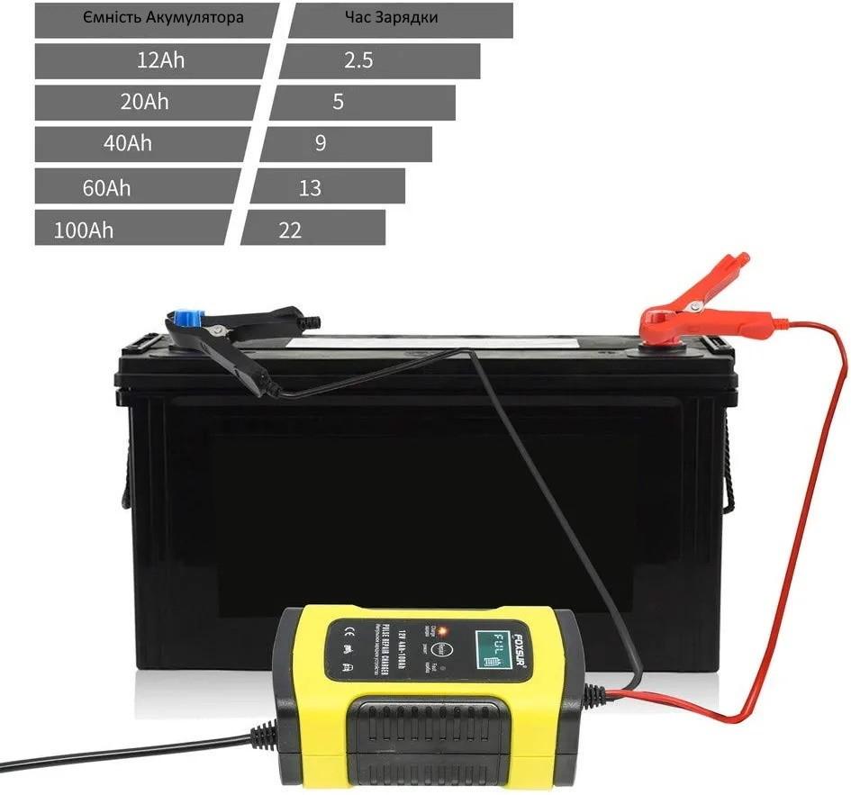 Зарядний пристрій для автомобільних та мото акумуляторів Foxsur 4-100 А-ч v7.012 V 5 A - фото 3