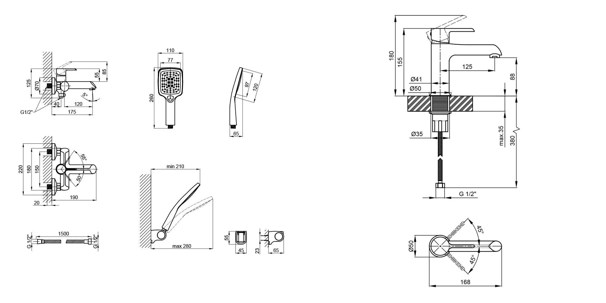Змішувачі для ванни латунні Q-tap MLGBWC 2в1 змішувач для ванни з коротким виливом та змішувач для умивальника Білий/Хром (23288658) - фото 2