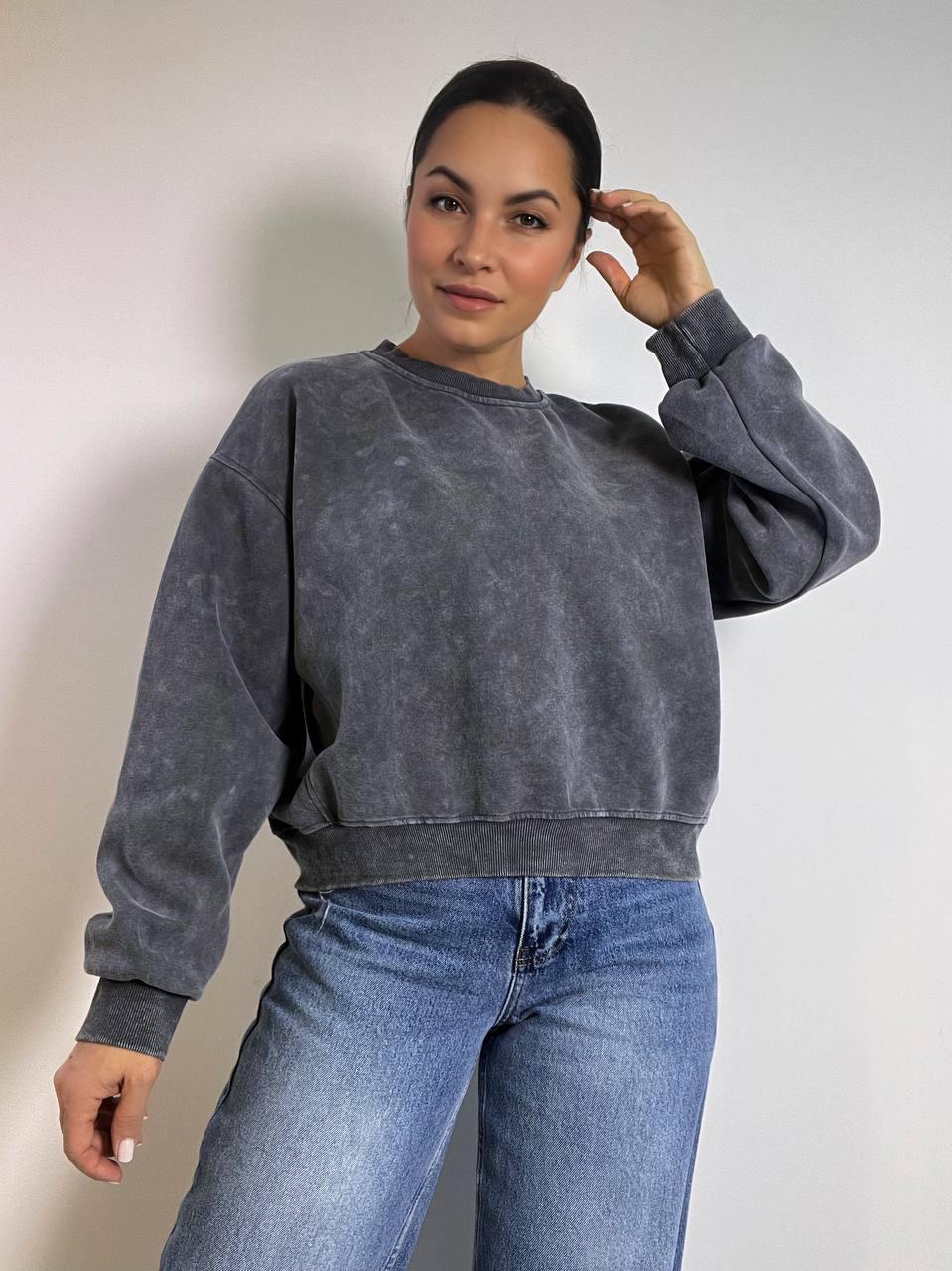 Свитшот женский JOY ONE 25177 свободный крой средняя длина вареный тай-дай OS Графитовый (3385) - фото 5