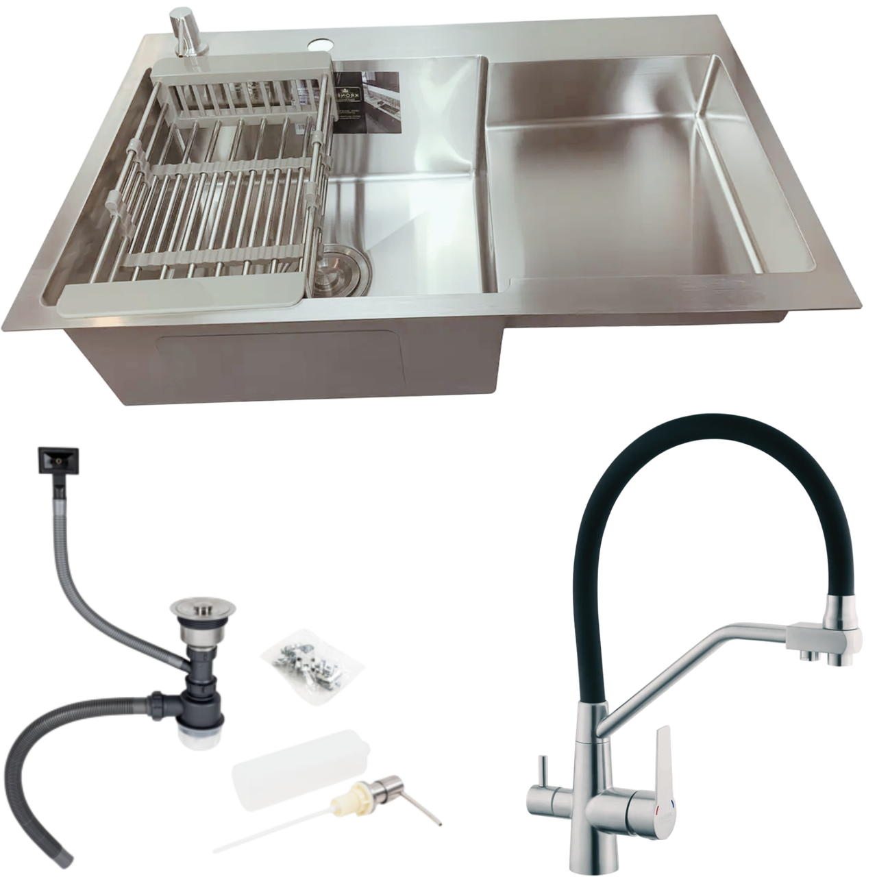 Комплект кухонной мойки Kroner KRP Gebürstet LHM 3,0/1,0 мм L 78х48 см (2491889737)