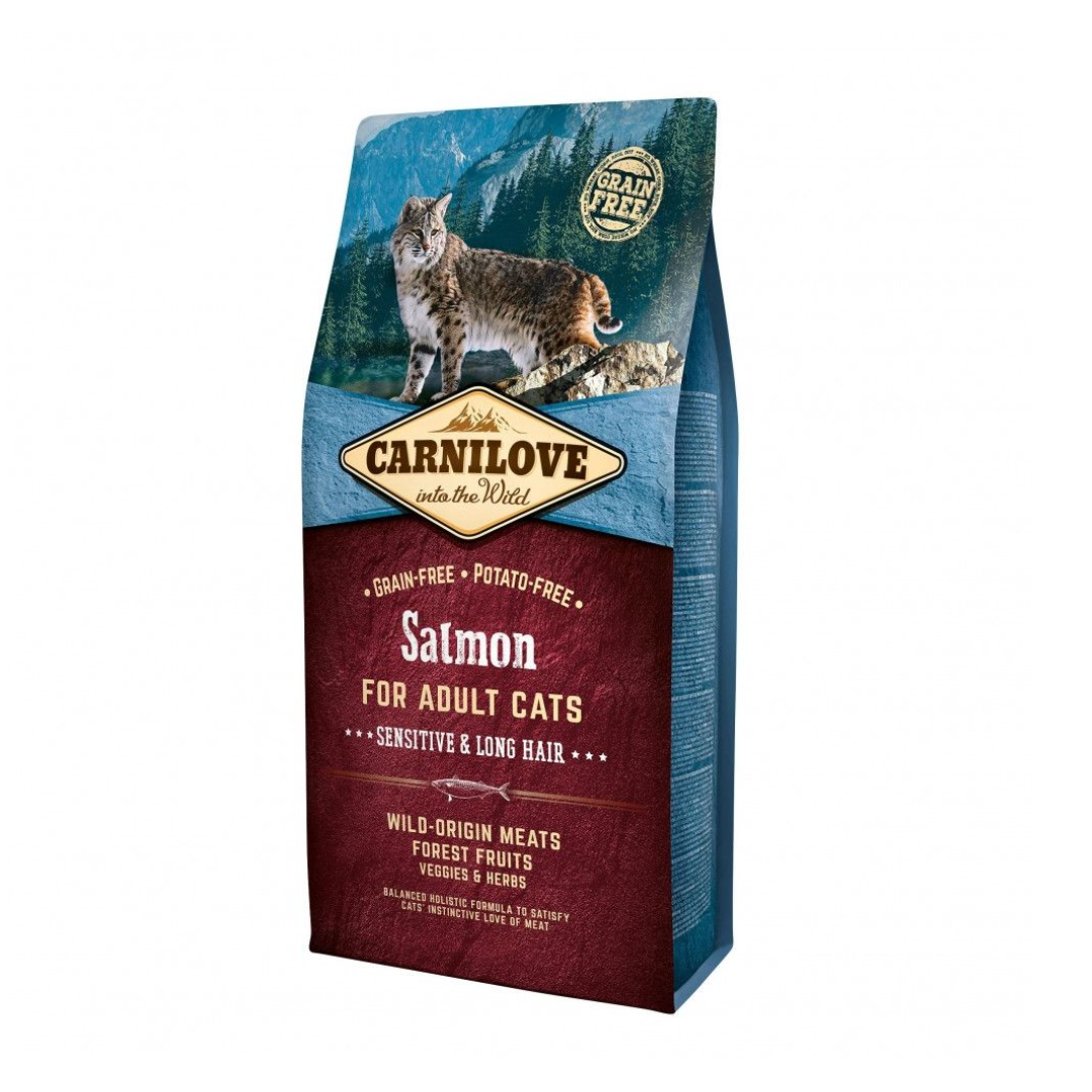 Корм сухий Carnilove Cat Sensitive and Long Hair для дорослих котів з чутливим травленням з лососем 6 кг