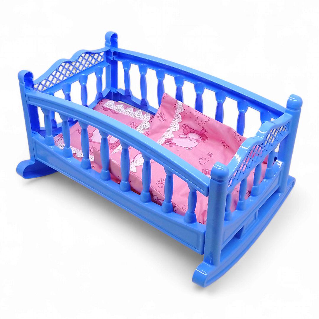 Ліжечко-колиска для ляльок з постіллю 44х25х32 см Блакитний (247227)