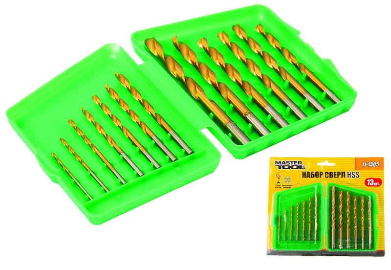 Набір свердл для металу Mastertool HSS 1,5-6,5 мм титан 13 шт. (11-1305)