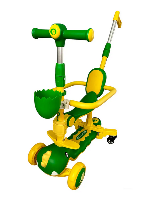 Самокат детский 5в1 с сиденьем/родительской ручкой Желтый/Зеленый (Ak-FD-54)