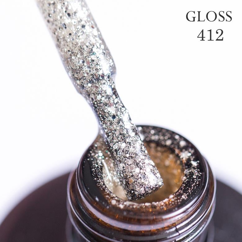Гель-лак GLOSS 412 с блестками 11 мл Белое золото (411114)
